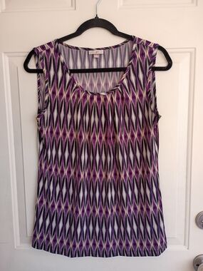 Roz & Ali Purple and Black Geometric Sleeveless Blouse